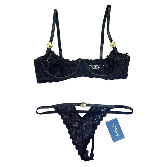 Frederick’s of Hollywood Brooke bra and panty set black lace size S/M NWT - Picture 3 of 8